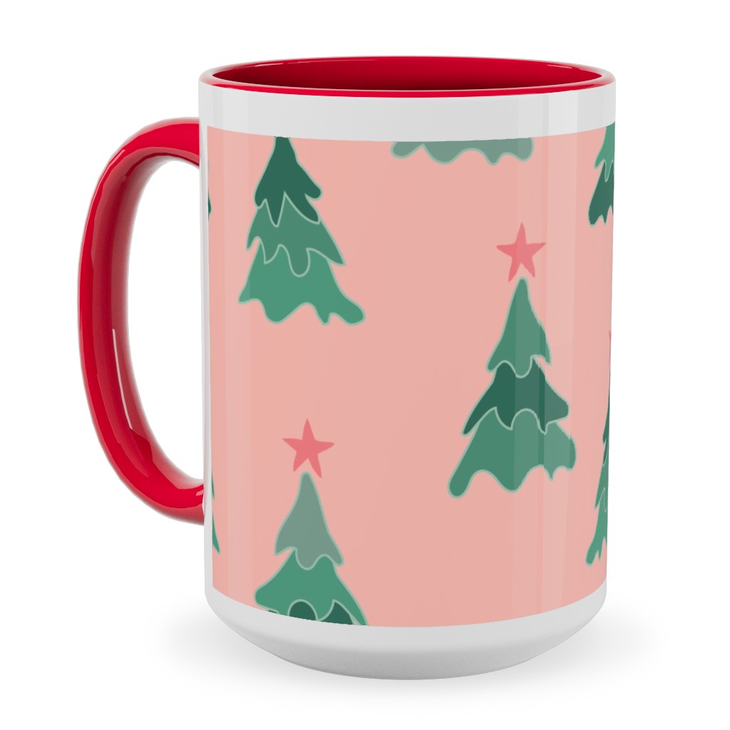 Modern Christmas Trees Ceramic Mug, Red,  , 15oz, Pink