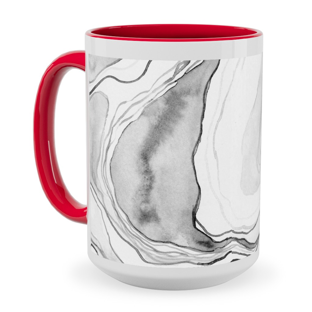 Watercolor Marble Ceramic Mug, Red, , 15oz, Gray, Silver Lining