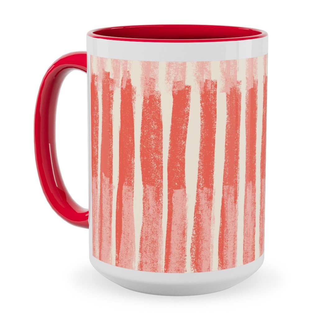 Strips - Coral Ceramic Mug, Red, , 15oz, Pink, Bright Pink