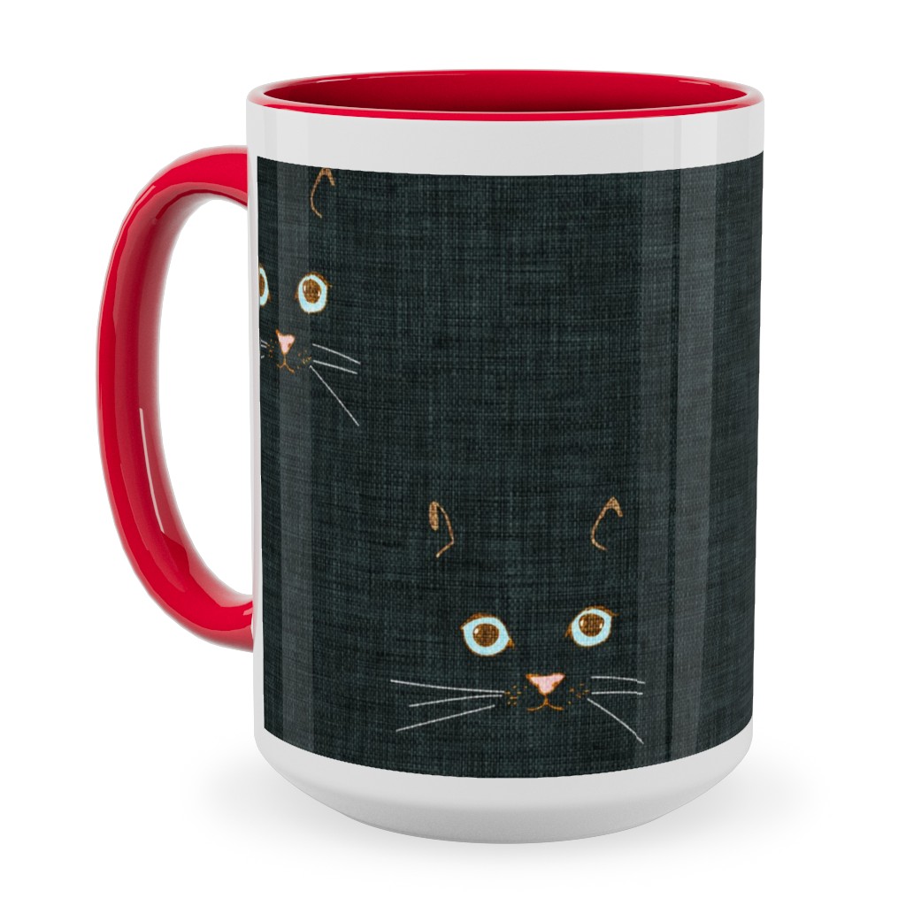 Cat Face - Black Ceramic Mug, Red, , 15oz, Black, Black