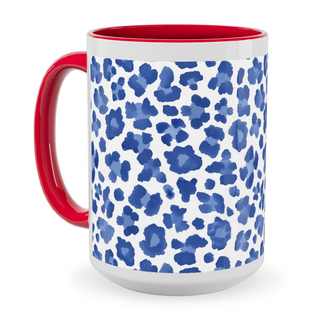 Leopard Pattern Print Ceramic Mug, Red,  , 15oz, Blue