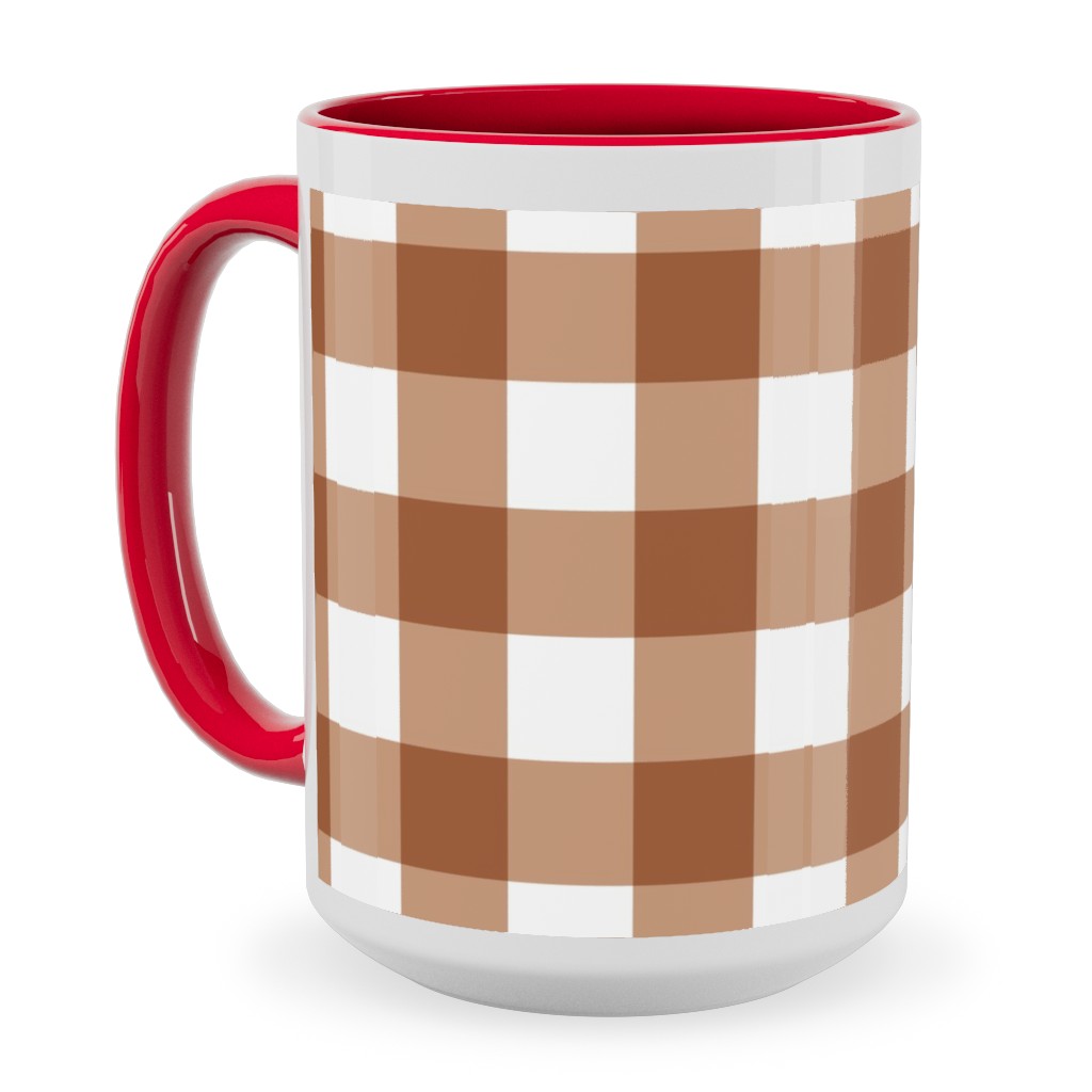 Gingham Plaid Check Ceramic Mug, Red, , 15oz, Brown, Toast