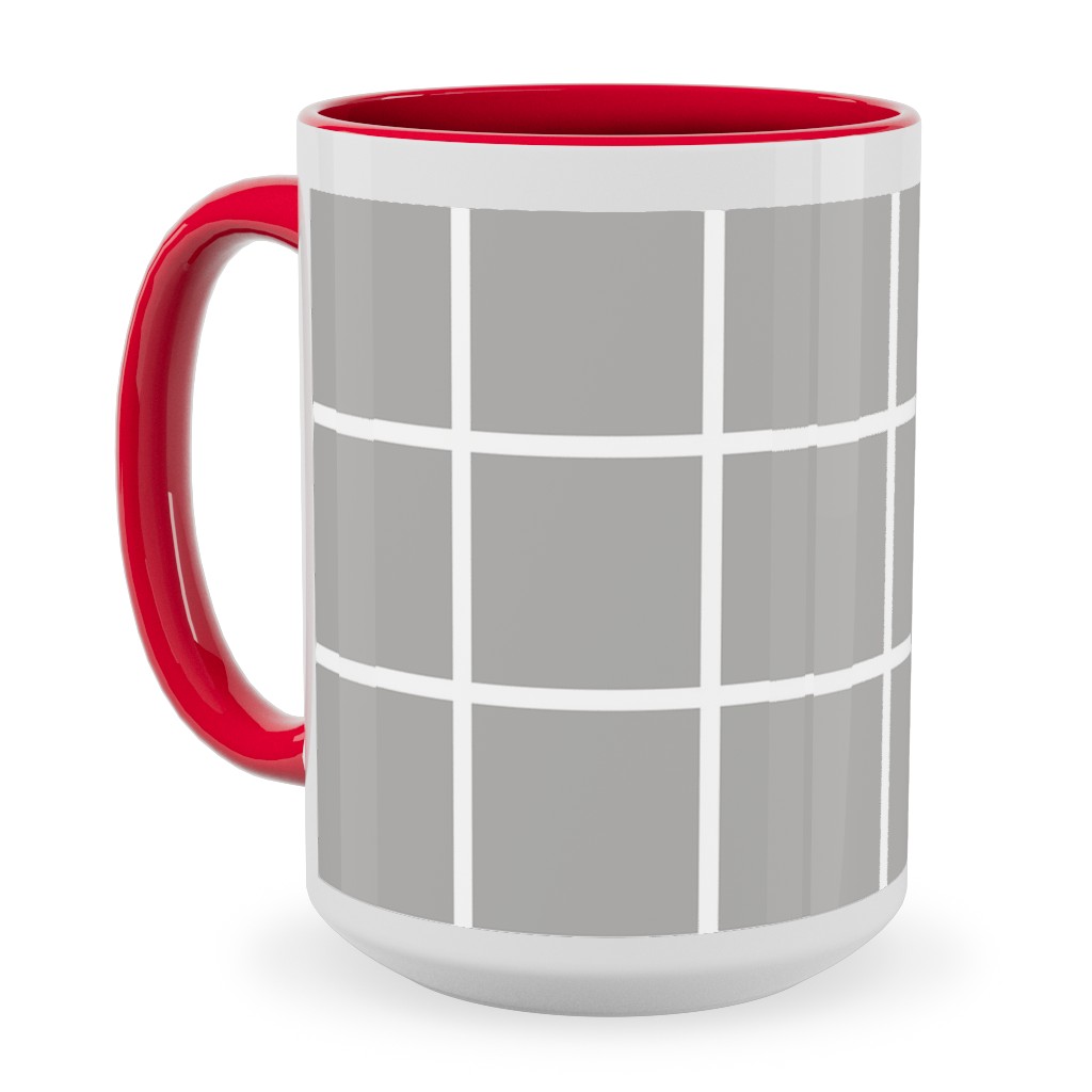 Window Pane Ceramic Mug, Red, , 15oz, Gray, Stone