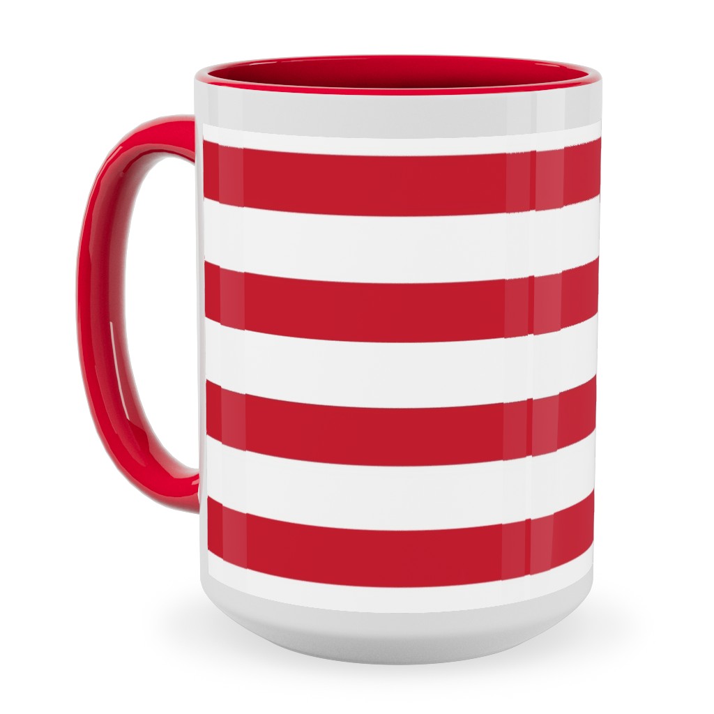 Stripes - Red and White Ceramic Mug, Red,  , 15oz, Red