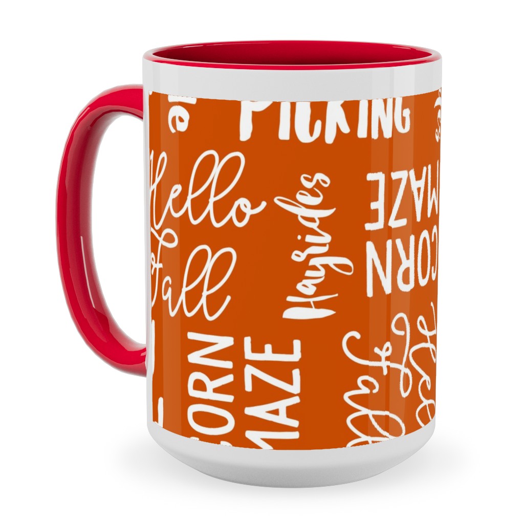 Favorite Things of Fall - Fall Words on Cider Ceramic Mug, Red,  , 15oz, Orange