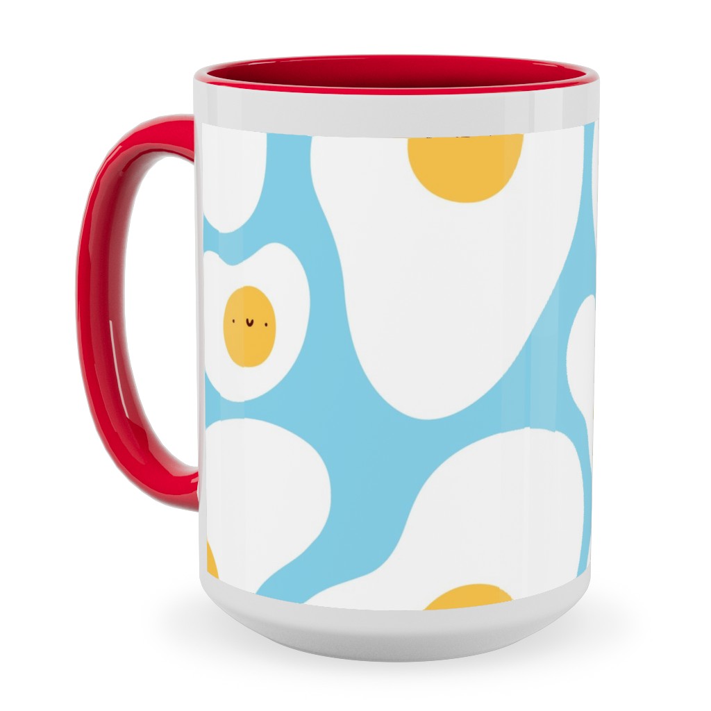 Cute Fried Eggs - Blue Ceramic Mug, Red, , 15oz, Blue, True Blue