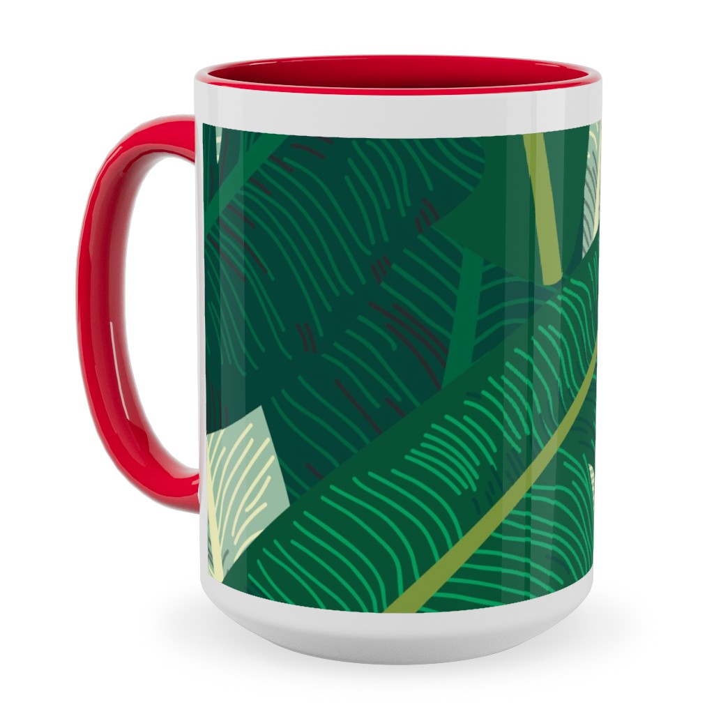 Classic Banana Leaves - Palm Springs Green Ceramic Mug, Red,  , 15oz, Green