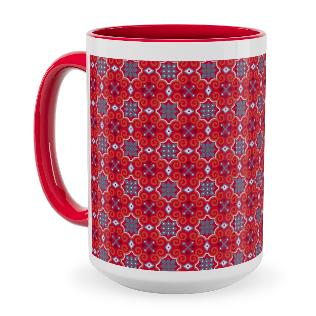 Oriental Ornament - Red Ceramic Mug, Red, , 15oz, Red, Red