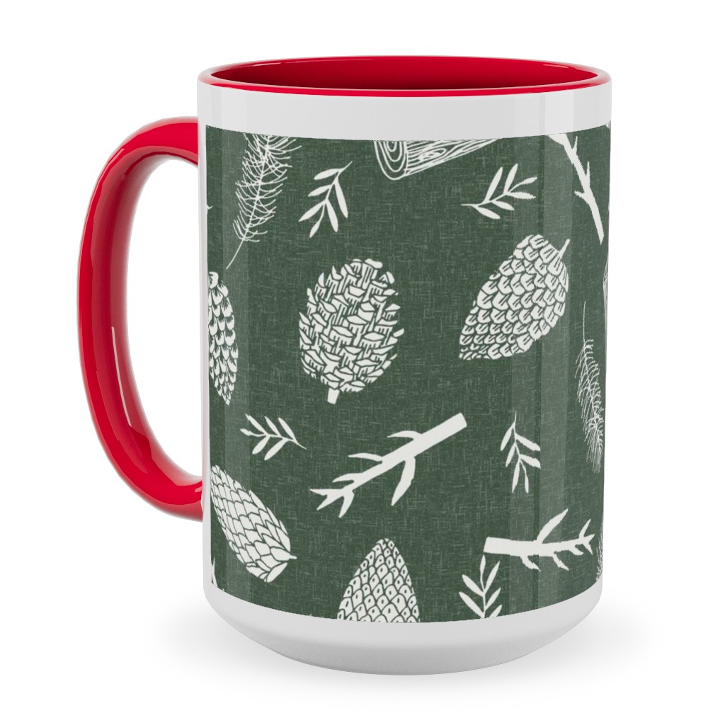 Pinecones - Hunter Green Ceramic Mug, Red,  , 15oz, Green