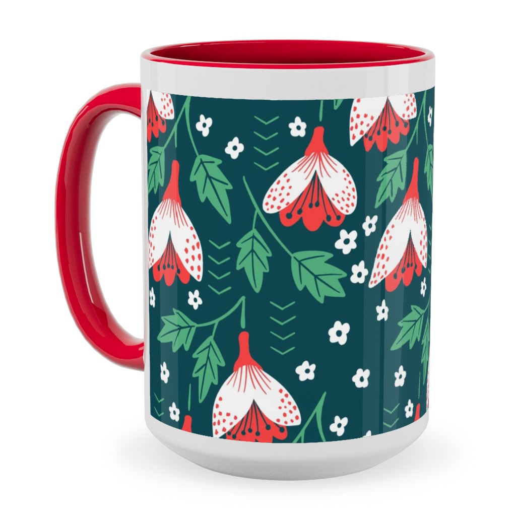 Christmas Flowers Ceramic Mug, Red,  , 15oz, Green