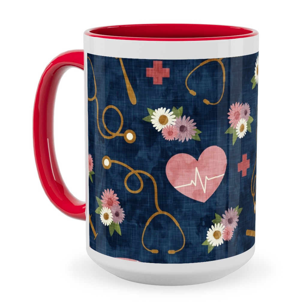 Floral Nurse Melody - Nursing - Blue Ceramic Mug, Red,  , 15oz, Pink