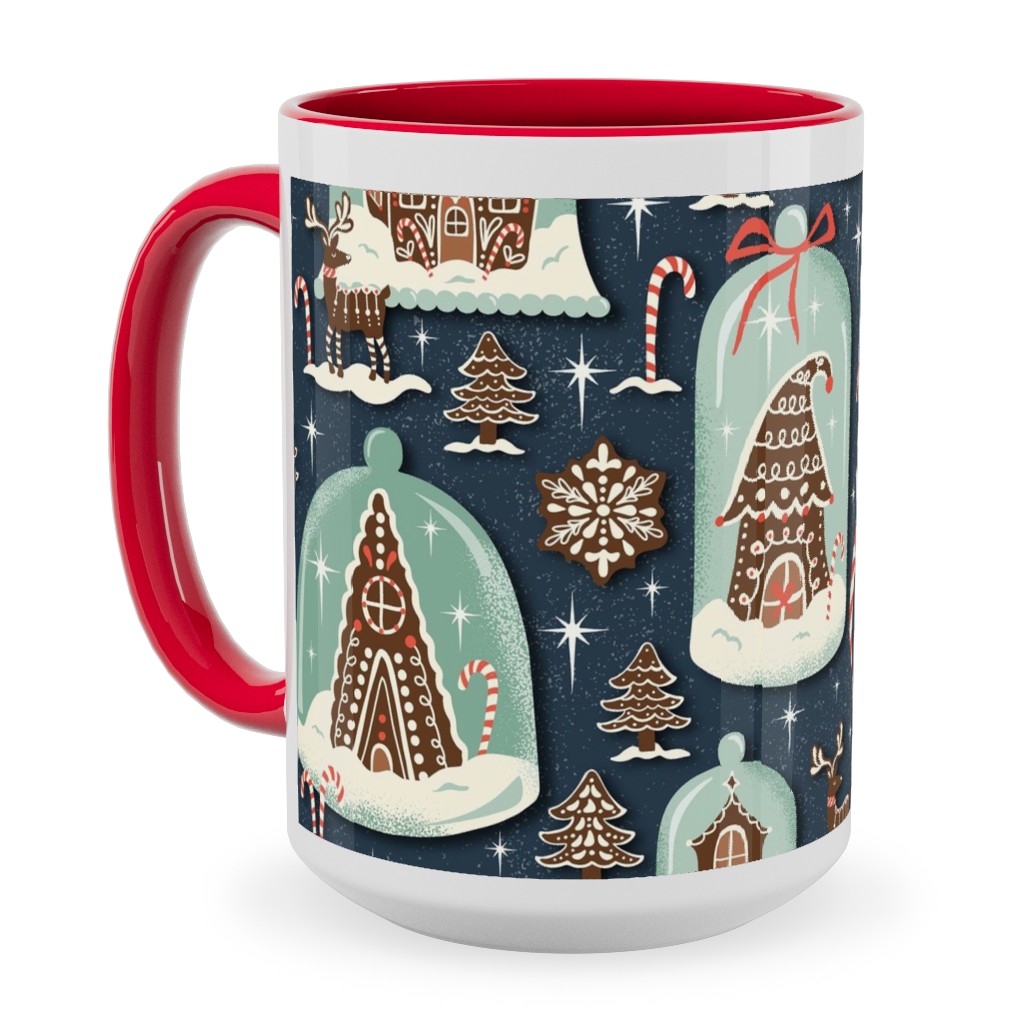 Christmas Gingerbread Village - Blue Ceramic Mug, Red, , 15oz, Multicolor