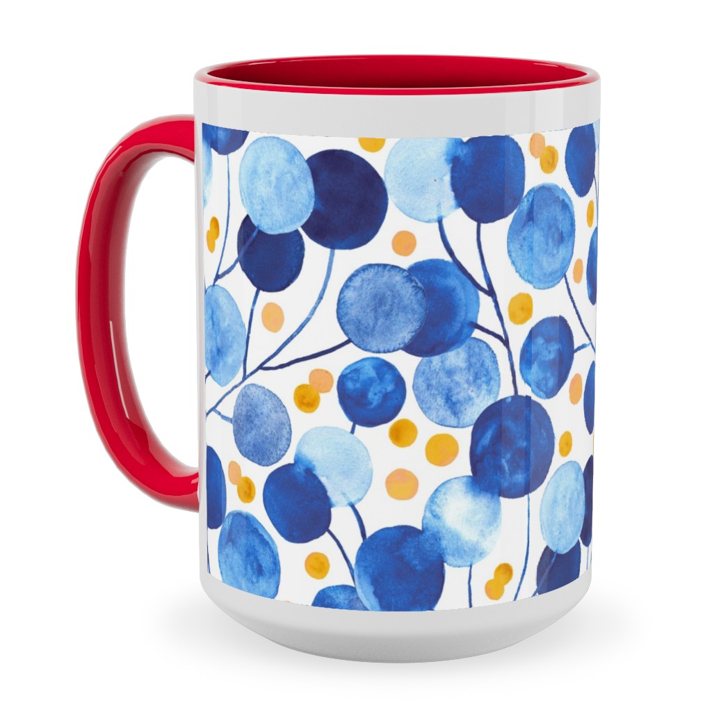 Pompom Plants - Cobalt & Gold Ceramic Mug, Red,  , 15oz, Blue