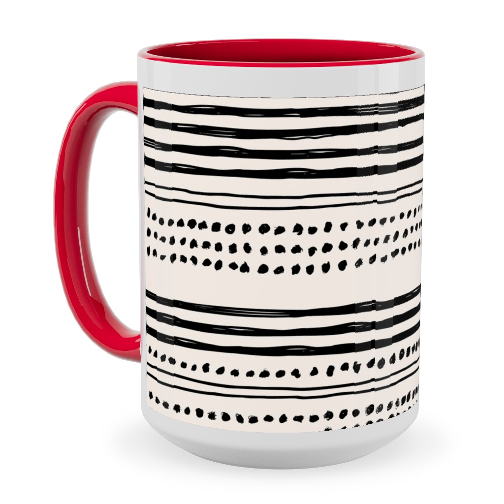 Minimal Mudcloth Ceramic Mug, Red,  , 15oz, Beige