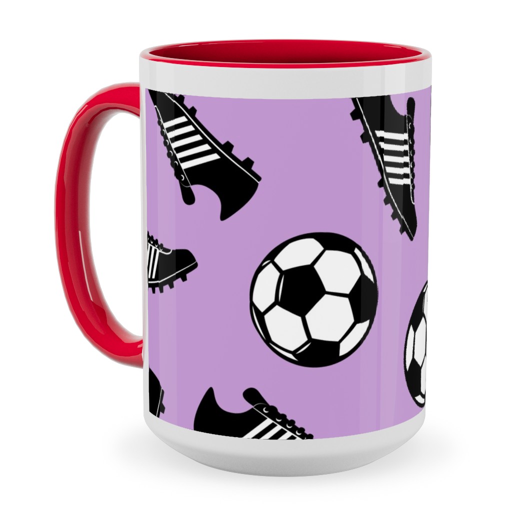 Soccer Balls and Cleats Ceramic Mug, Red,  , 15oz, Purple