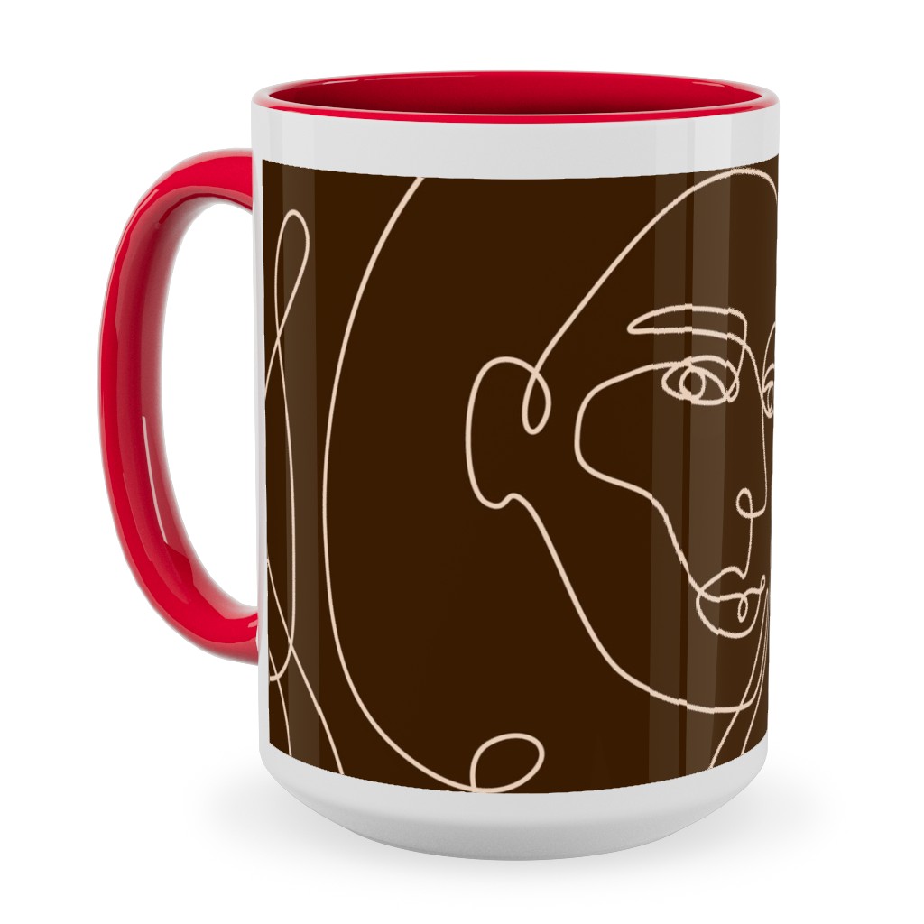 Hand Drawn Women Ceramic Mug, Red,  , 15oz, Brown