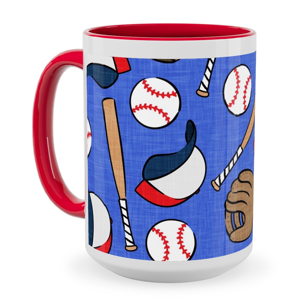 Baseball Bats Mits and Balls Ceramic Mug, Red, , 15oz, Blue, Gentle Violet