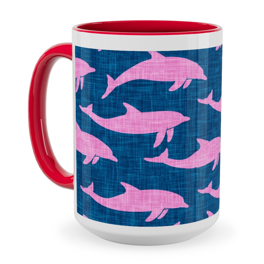 Dolphins Ceramic Mug, Red, , 15oz, Pink, Cupcake