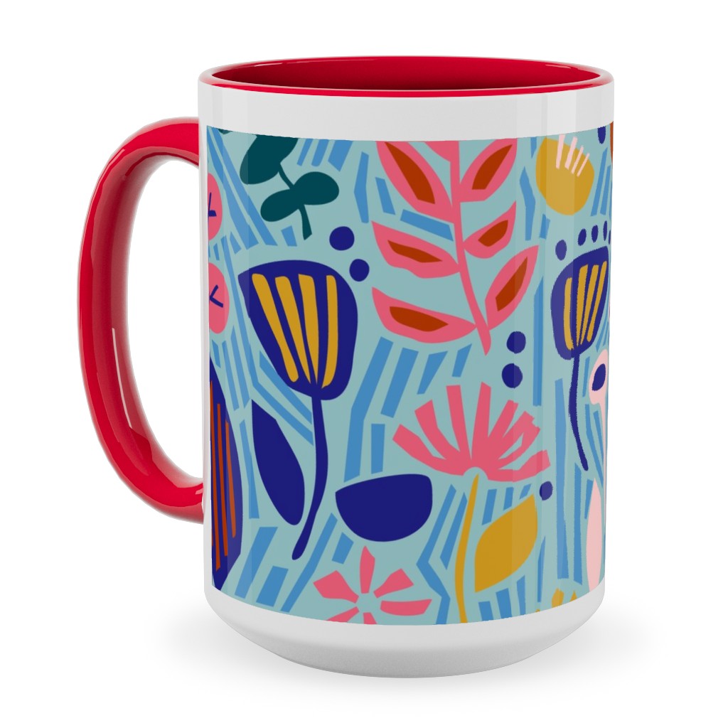 Paper Cut Floral Garden Ceramic Mug, Red, , 15oz, Multicolor, Sea
