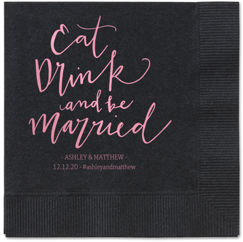 Married Festivity Napkins, Pink, Black
