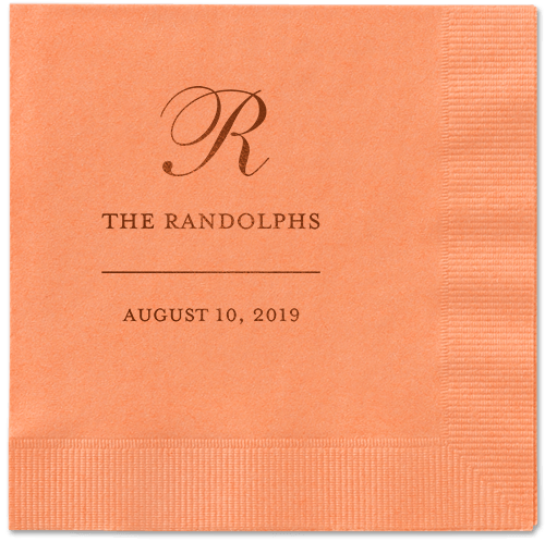 Monogrammed Love Napkins, Brown, Coral