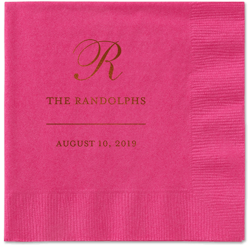 Monogrammed Love Napkins, Brown, Magenta