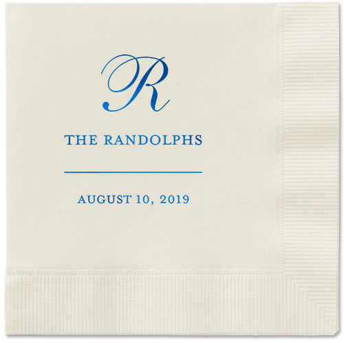 Monogrammed Love Napkins, Blue, Ecru
