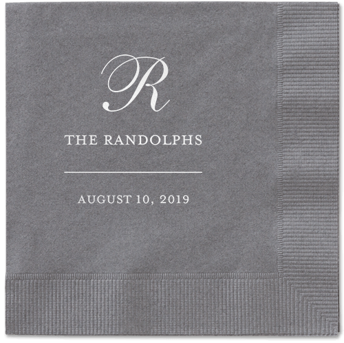 Monogrammed Love Napkins, White, Pewter