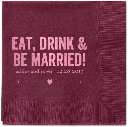 Married Fun Napkins, Pink, Berry