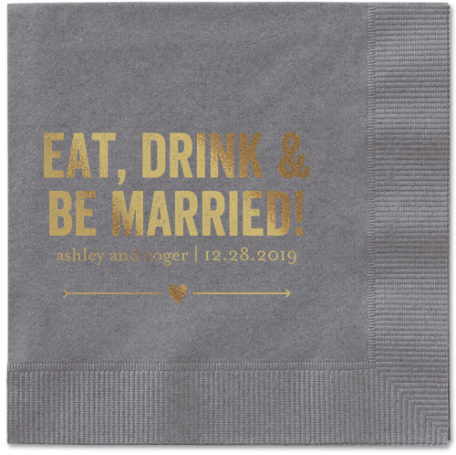Married Fun Napkins, Yellow, Pewter, Gold