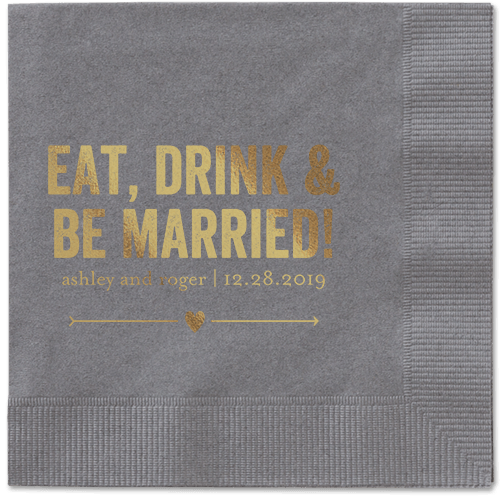 Married Fun Napkins, Yellow, Pewter