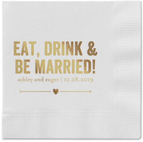 Married Fun Napkins, Yellow, White, Gold