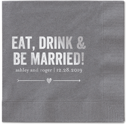 Married Fun Napkins, Grey, Pewter, Silver