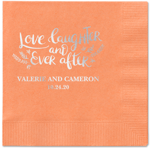 Love And Laughter Forever Napkins, Grey, Coral, Silver