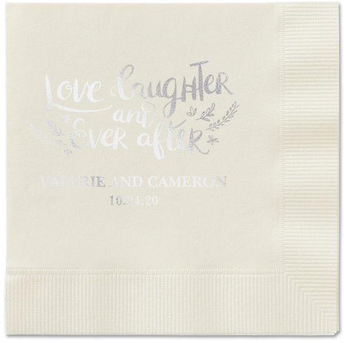 Love And Laughter Forever Napkins, Grey, Ecru, Silver