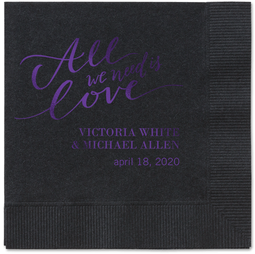 Lovely Scripted Napkins, Purple, Black