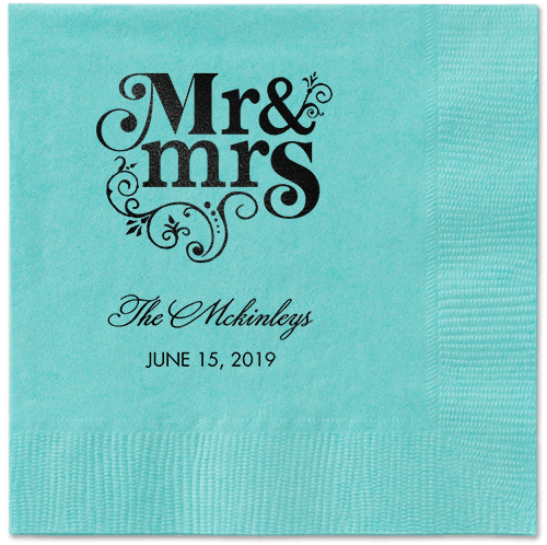 Flourish Title Napkins, Black, Aqua