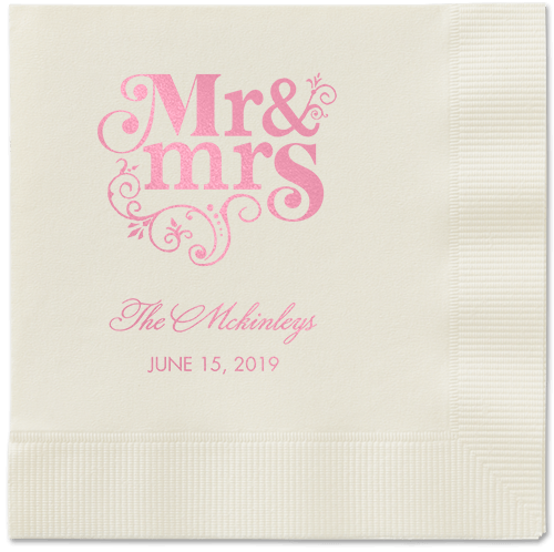 Flourish Title Napkins, Pink, Ecru