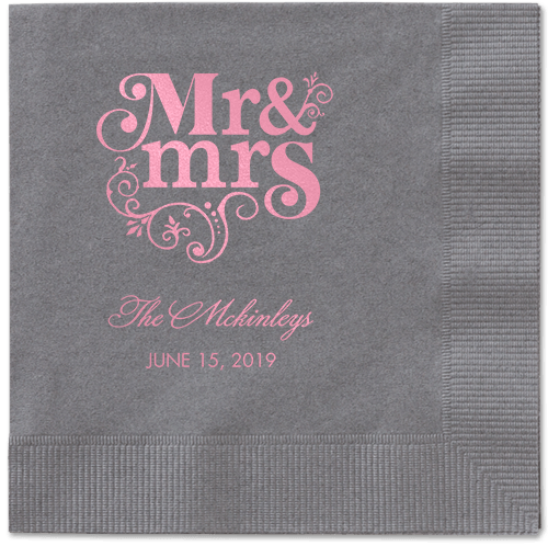 Flourish Title Napkins, Pink, Pewter