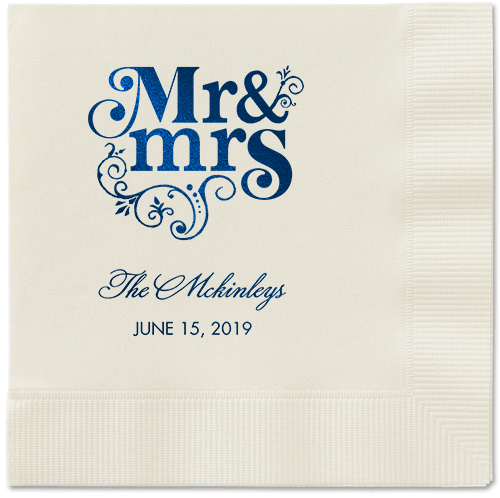 Flourish Title Napkins, Blue, Ecru