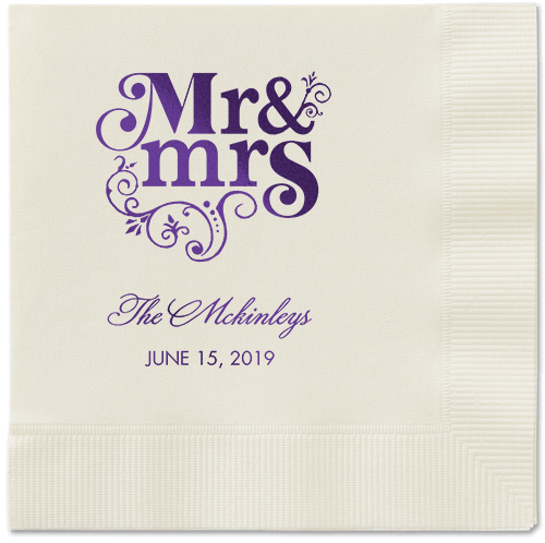 Flourish Title Napkins, Purple, Ecru, Purple