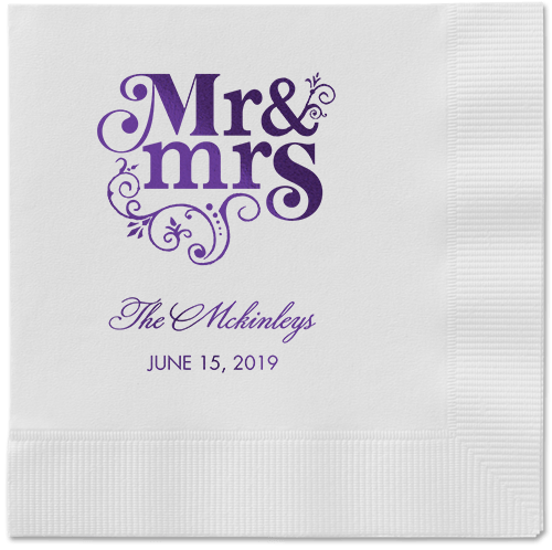 Flourish Title Napkins, Purple, White, Purple