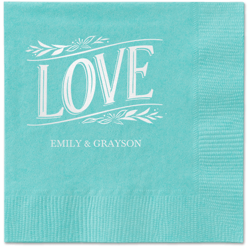 Ornamented Petals Napkin, White, Aqua, white