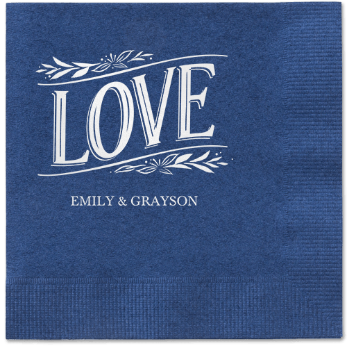 Ornamented Petals Napkin, White, Navy, white