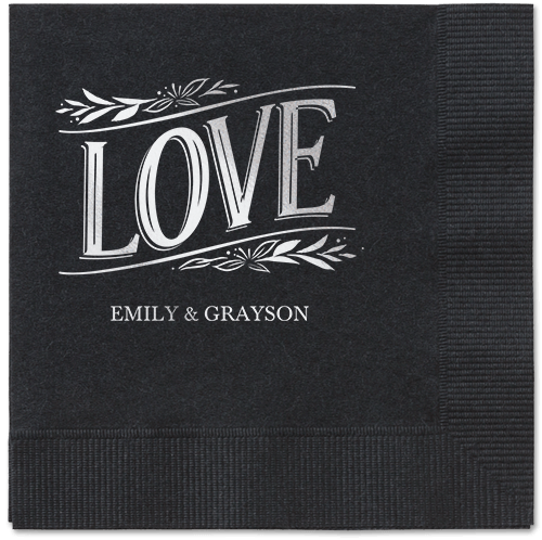 Ornamented Petals Napkin, Grey, Black, silver