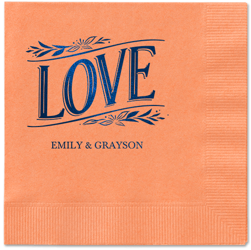 Ornamented Petals Napkin, Blue, Coral, midnight