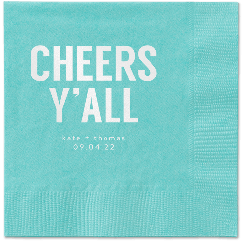 Cheers Yall Napkin, White, Aqua, white