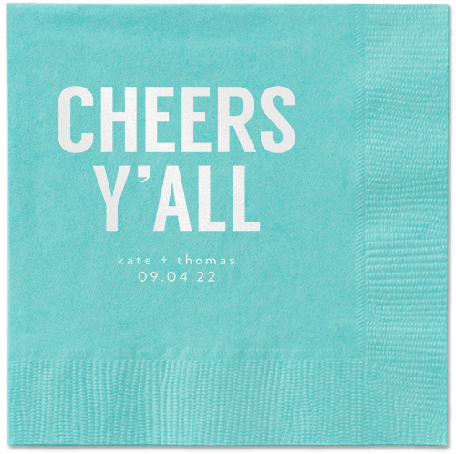 Cheers Yall Napkin, White, Aqua