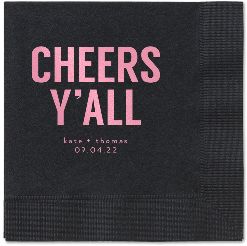 Cheers Yall Napkin, Pink, Black