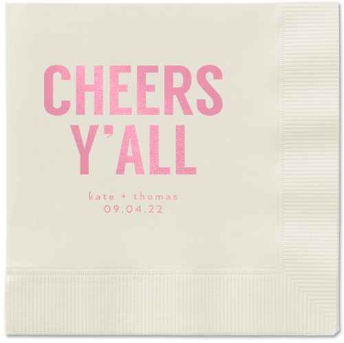 Cheers Yall Napkin, Pink, Ecru, blush